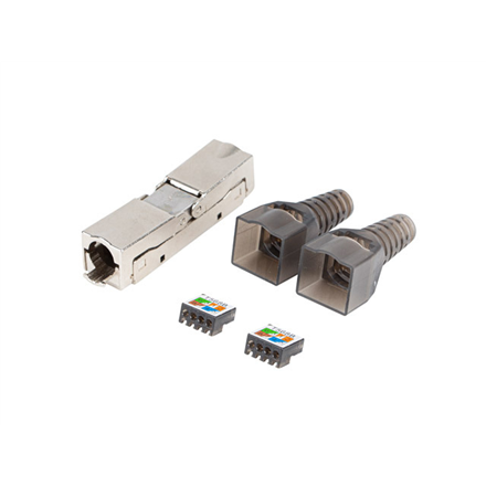 Lanberg PL2SA-6000TL – 2× bezinstrumentu RJ45 CAT6A FTP 8P8C spraudņi, sudraboti/caurspīdīgi