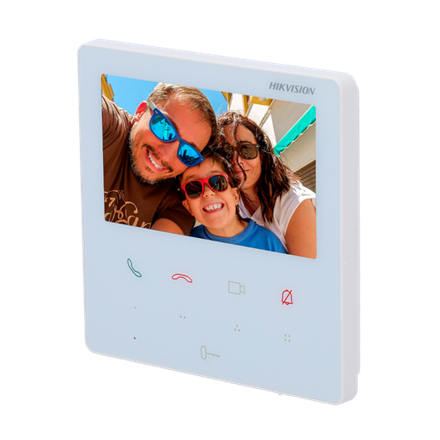 Hikvision DS-KH6110-WE1 – внутренняя станция видеодомофона 4.3 дюйма 480 × 272 с PoE, Wi-Fi, сенсорным экраном и 4 кнопками, белая