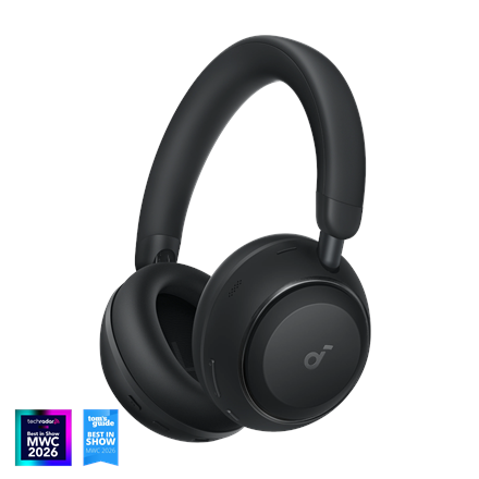 Anker Soundcore Space 2 austiņas, virs ausīm liekamas, ar mikrofonu, dziļi melnas, trokšņu slāpēšana