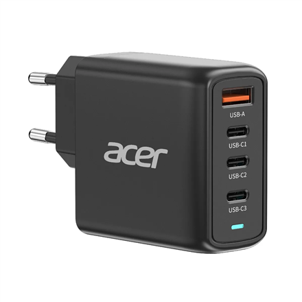 Acer 100 W PD GaN lādētājs, 3 x USB C un 1 x USB A, ES kontaktdakša, 100 W USB-C kabelis, melns, mazumtirdzniecības iepakojums