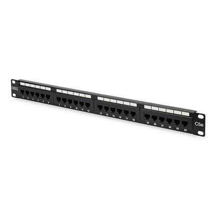 Digitus komutācijas panelis DN-91524U 48.2 x 4.4 x 10.9 cm Kategorija: CAT 5e; Porti: 24 x RJ45; Noturēšanas spēks: 7.7 kg; Ievietošanas spēks: 30N maks. Melns