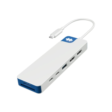 Hyper HyperDrive Flex HD4103BUGL – 9 portu divu 4K HDMI ekrānu dokstacija ar 2× HDMI, balta/zila