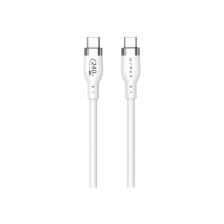 Hyper HyperJuice HJ4001WHGL – 1 m 240 W silikona USB-C–USB-C uzlādes kabelis, balts