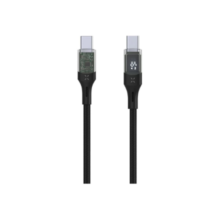 Fixed kabelis USB-C/USB-C ar displeju, PD atbalsts, 2m, USB 2.0, 100W FIXDD-CC2-BK