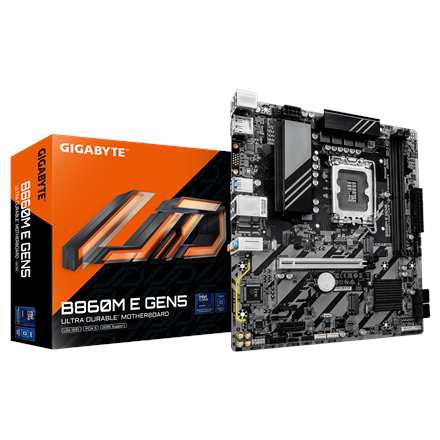 Gigabyte B860M E GEN5 sistēmplate, Intel LGA1851, DDR5, 4 SATA savienotāji, M.2