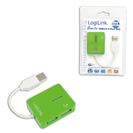 LogiLink UA0138 Smile – 4-port USB 2.0 hub, green