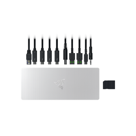 Razer Thunderbolt 5 Dock Mercury RC21-02290200-R3EK – Mercury balta 10 portu dokstacija ar M.2 ligzdu, trīs 4K 144 Hz ekrānu atbalstu un 140 W Power Delivery