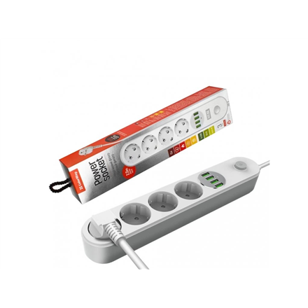ColorWay CW-CHE44W – pagarinātājs ar 4 ES kontaktligzdām un USB uzlādes pieslēgvietām