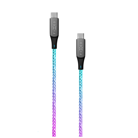FIXED FIXDLED-CC-RA – izgaismots USB-C–USB-C uzlādes kabelis ar PD atbalstu, varavīksnes krāsās