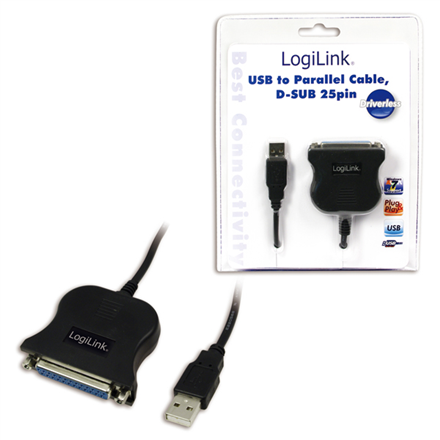 LogiLink UA0054A – USB 2.0–paralēlā LPT DB25 adaptera kabelis, 1.8 m
