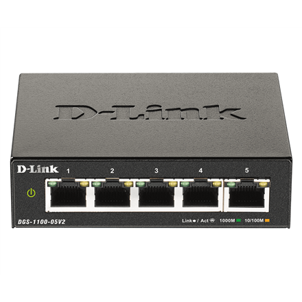 D-Link viedais pārvaldāmais komutators DGS-1100-05V2/E, pārvaldāms L2, statīvā montējams, Gigabit Ethernet (vara) portu skaits 5