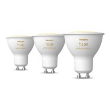 Philips Hue GU10 viedie prožektori, 3 gab., 4.2 W, no silti līdz vēsi baltai gaismai