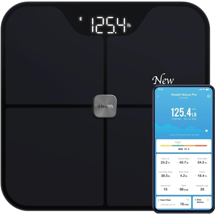 iHealth Nexus Pro HS2SPRO – viedie ķermeņa sastāva svari līdz 181 kg ar ĶMI mērīšanu, melni