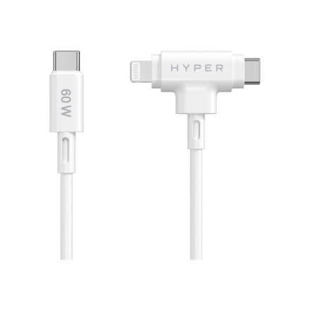 Hyper HyperJuice hibrīda USB-C–USB-C un Lightning silikona kabelis, 60 W