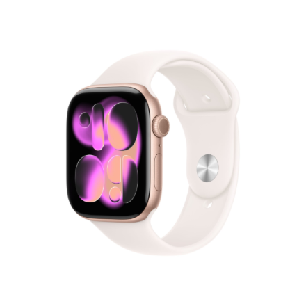 Apple Watch Series 11 MFCJ4ET/A – GPS + Cellular, 46 mm rozā zelta alumīnija korpuss, gaiši sārta sporta siksniņa, M/L