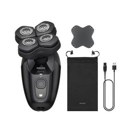 Philips Pro 5000 Series HS5980/15 – bezvadu galvas skuveklis mitrai un sausai lietošanai, līdz 60 min., litija akumulators, dziļi melns