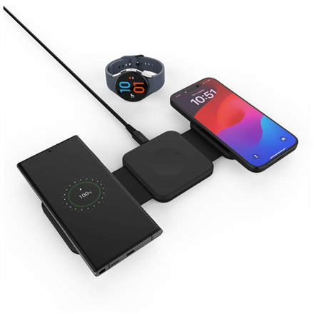 FIXED Flex Samsung FIXFLE-SA-BK – salokāms bezvadu lādētājs 3 vienā Samsung ierīcēm, melns