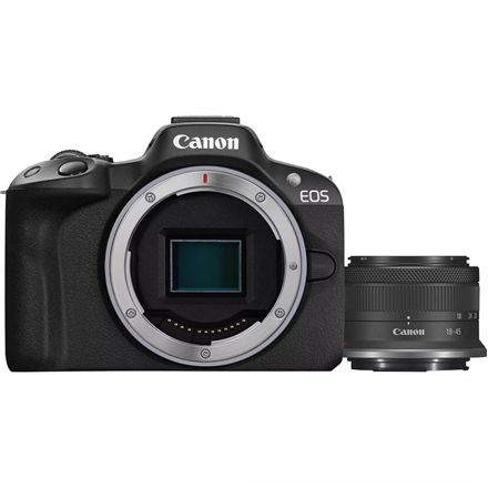 Canon EOS R50 + RF-S 18-45mm F4.5-6.3 IS STM (SIP) Megapixel 24.2 MP Image stabilizer ISO sensitivity (max) 32000 Display diagonal 2.95 " Wi-Fi Video recording Automatic, manual CMOS Black