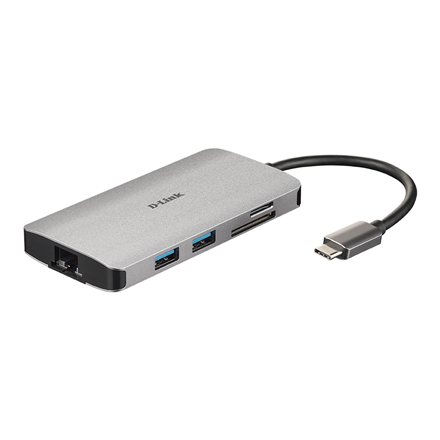 D-Link 8-in-1 USB-C centrmezgls ar HDMI/Ethernet/Karšu lasītāju/Power Delivery DUB-M810 USB centrmezgls USB Type-C