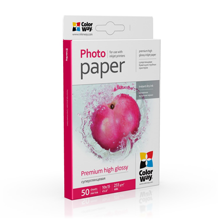ColorWay – premium ļoti glancēts fotopapīrs, 255 g/m², 10 × 15 cm, 50 loksnes