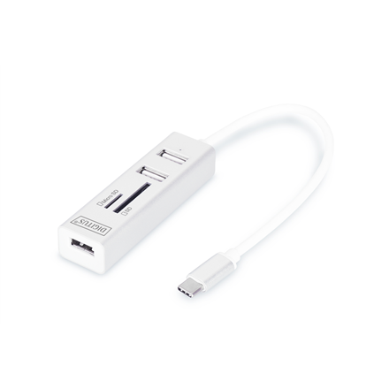 Digitus USB Type-C OTG 3 portu centrmezgls un karšu lasītājs DA-70243