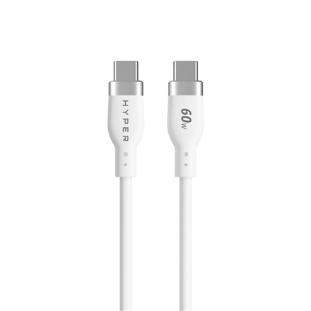 Hyper HyperJuice HJ4011WHGL – 1.5 m 60 W silikona USB-C–USB-C uzlādes kabelis, balts