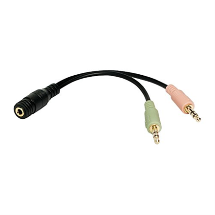 Logilink audio adapteris: 3,5 mm 4 kontaktu savienojums uz 2 × 3,5 mm 3 kontaktu stereo savienojumiem