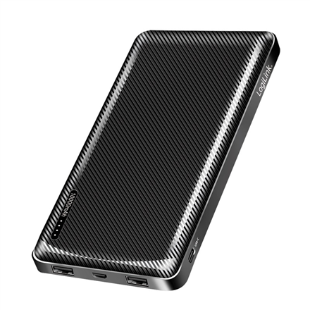 LogiLink PA0316 Li-Po ārējais akumulators, 10000 mAh, 2 × USB-A un USB-C, melns