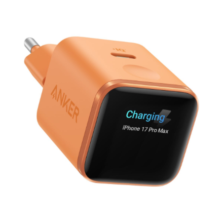 Anker Nano A121DGO1 – 45 W USB-C lādētājs ar viedo displeju, oranžs