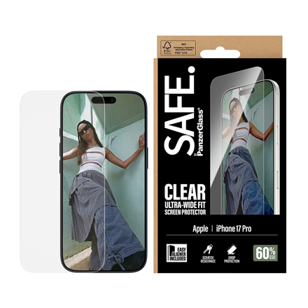 PanzerGlass Ultra-Wide Fit – Ultra-Wide Fit caurspīdīgs ekrāna aizsargstikls modelim Apple iPhone 17 Pro, ar EasyAligner uzstādīšanas rāmi