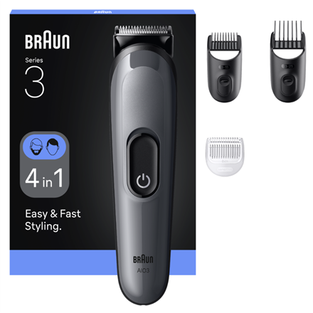 Braun All-in-One Series 3 AIO3500 – 4-in-1 cordless grooming kit, 14 length settings, black