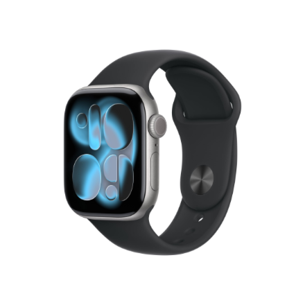 Apple Watch Series 11 MF8C4ET/A – GPS + Cellular, 42 mm kosmosa pelēka alumīnija korpuss, melna sporta siksniņa, M/L