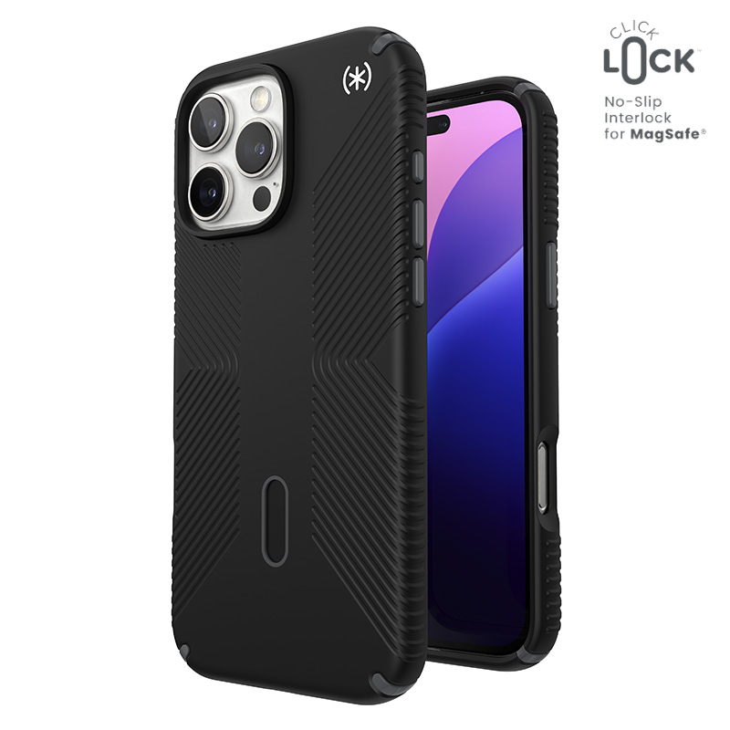 Speck Presidio2 Grip ClickLock & MagSafe vāciņš ierīcei iPhone 16 Pro Max, melns / slānekļpelēks / balts