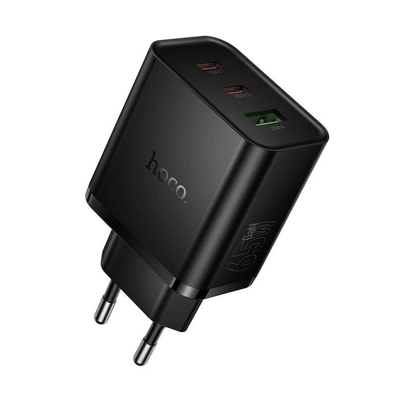 tālruņa lādētājs Hoco 2x USB C + USB A QC3.0 PD 3A 65W N75 melns