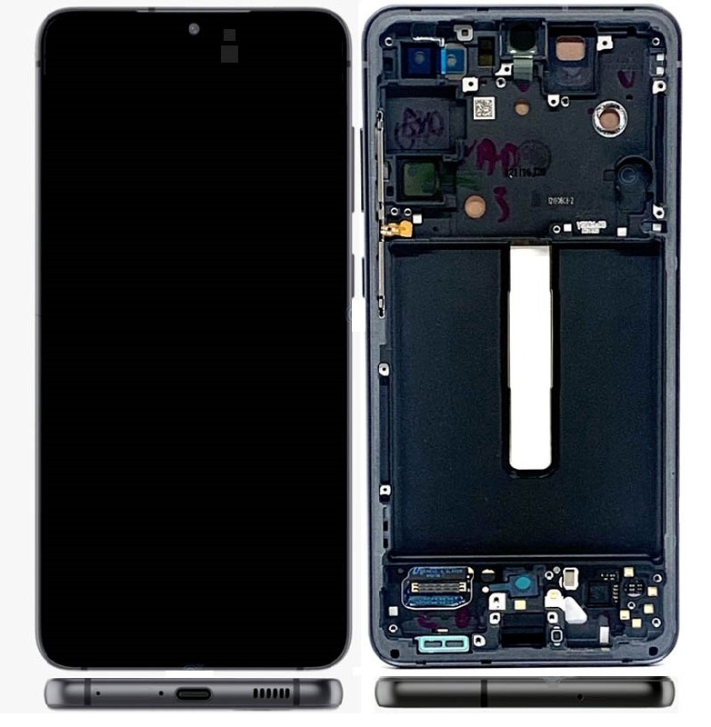 Oriģinālais Samsung G990 / Galaxy S21 FE 5G LCD ekrāna un skārienpaneļa modulis ar rāmi, grafīta krāsā (lietots, C kategorija)