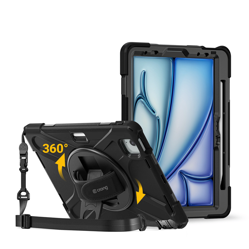 Izturīgs aizsargvāciņš Crong Defender Plus iPad Air 11″ (M2/M3/M4, 2024–2026), iPad Air 10,9″ (4./5. paaudze) un iPad Pro 11″ (2021/2022), melns
