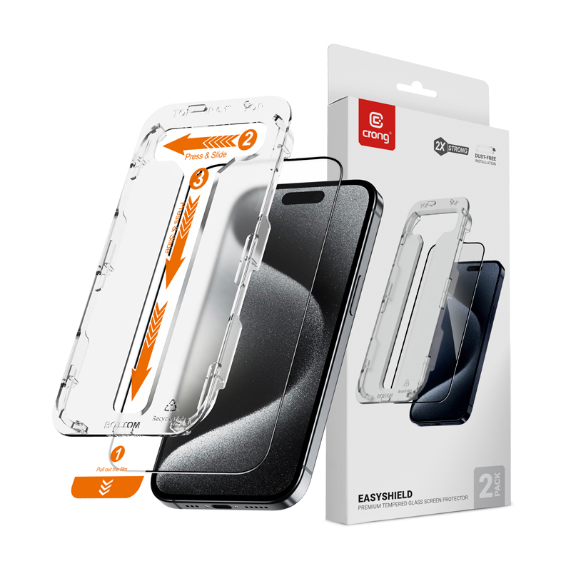 Crong EasyShield 2-Pack rūdīta stikla ekrāna aizsargi iPhone 15 Pro Max, 2 gab.
