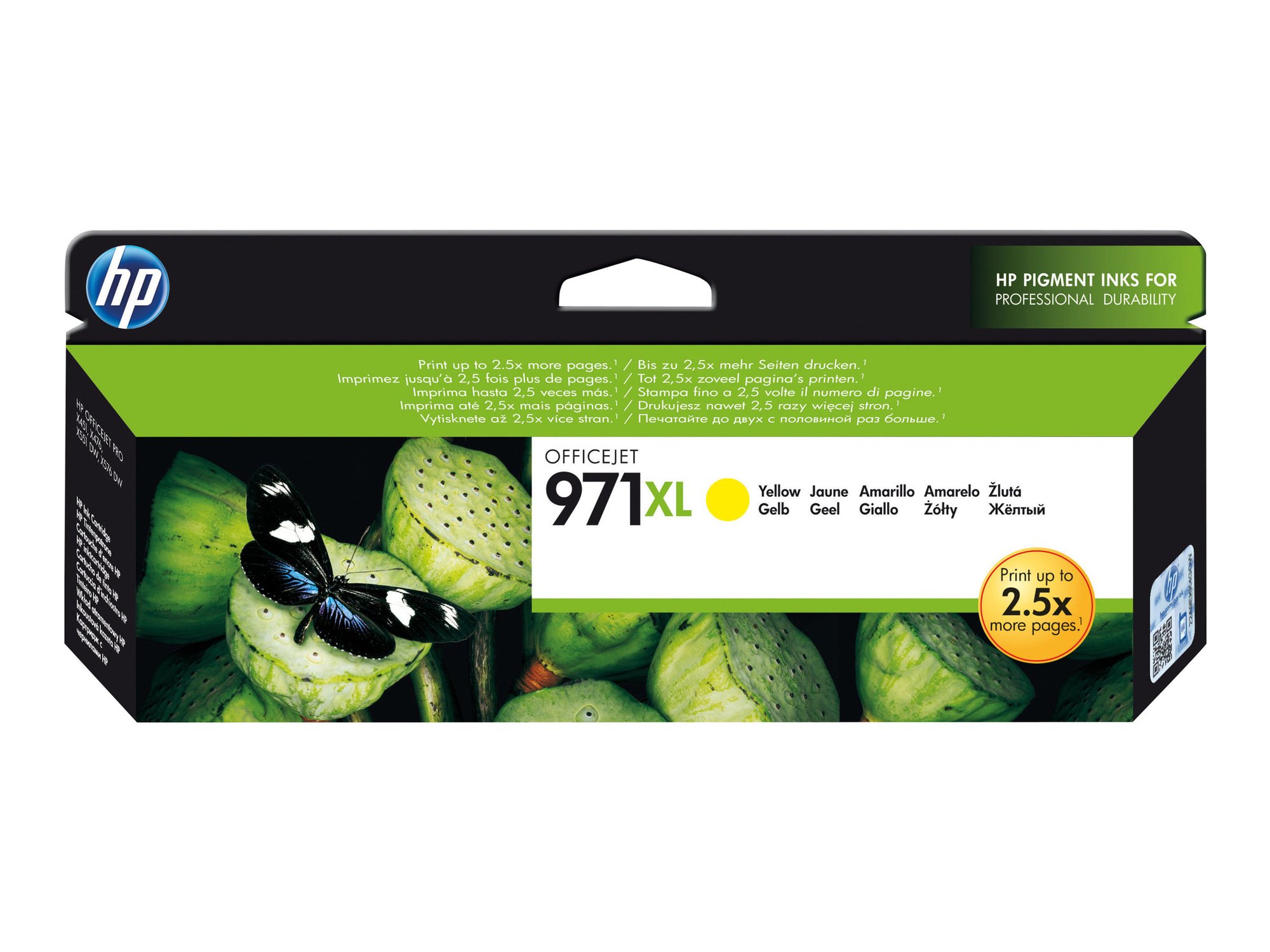 Oriģinālā HP 971XL tintes kasetne (CN628AE), dzeltena, lielas ietilpības, paredzēta OfficeJet Pro X451 / X551 / X476 / X576
