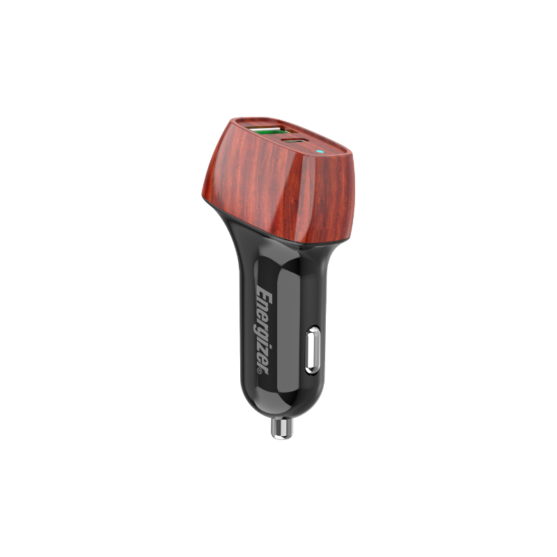 Energizer Ultimate D38WO auto lādētājs, USB-C + USB-A, 38 W PD + QC 3,0, ar riekstkoka rakstu
