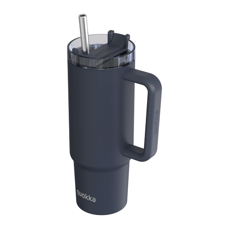 Quokka Stream nerūsējošā tērauda termokrūze ar salmiņu, 950 ml, Grafīta