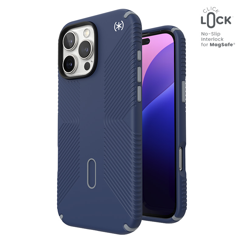 Speck Presidio2 Grip vāciņš ar MagSafe un ClickLock iPhone 16 Pro Max tālrunim, Coastal Blue/Dust Grey