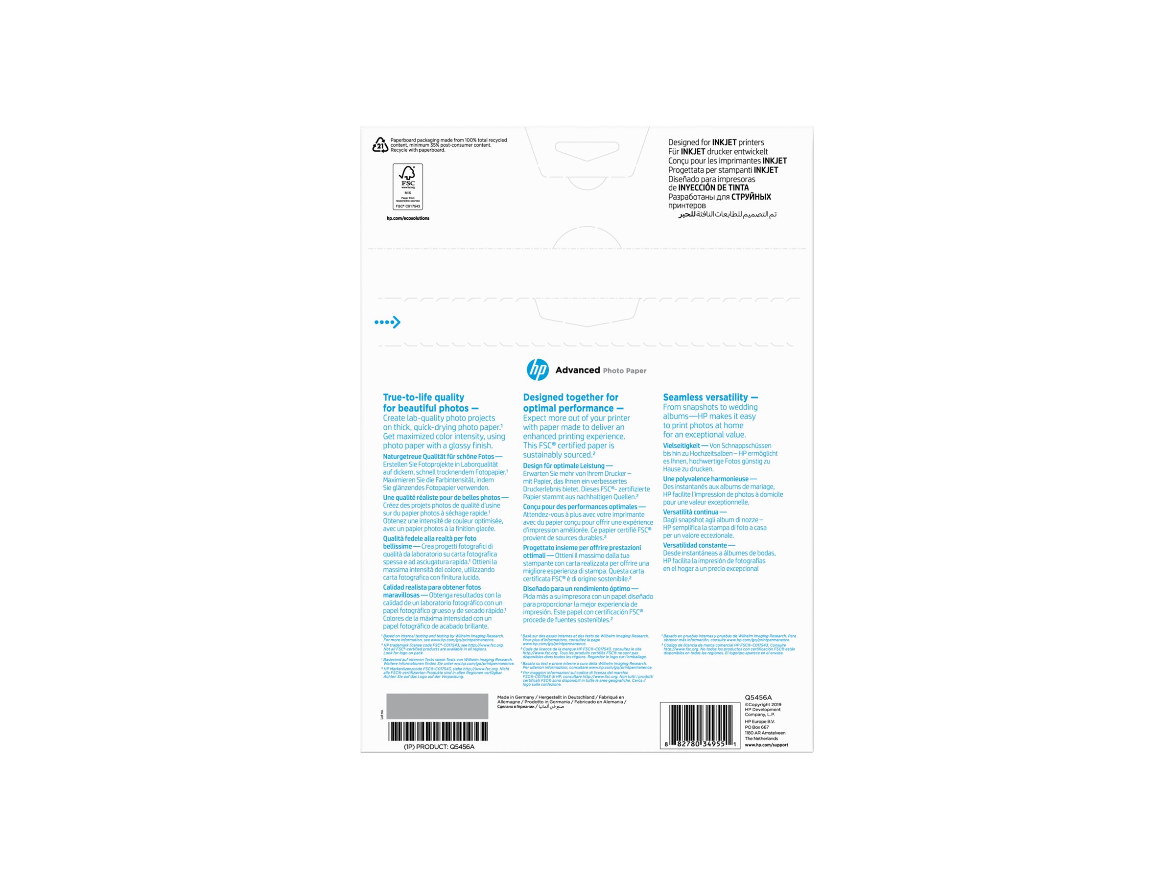 HP Advanced glancēts fotopapīrs (Q5456A), A4