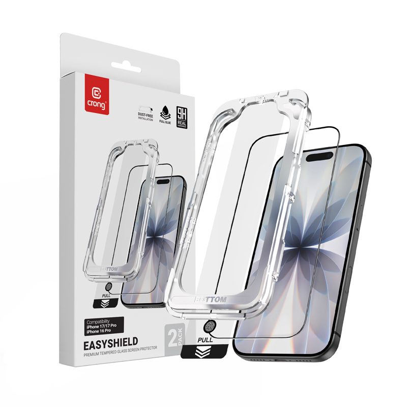 Crong EasyShield 2 rūdīta stikla ekrāna aizsargu komplekts iPhone 17 / iPhone 17 Pro / iPhone 16 Pro
