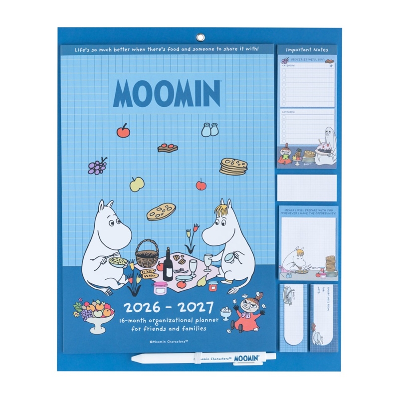 Moomins magnētisks mēneša kalendārs un plānotājs, 2026/2027, 30 × 34 cm