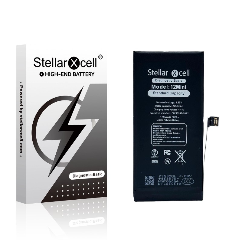 StellarXcell Diagnostic akumulators Apple iPhone 12 mini, 2227 mAh (standarta ietilpība + augstas kvalitātes BMS kopija)