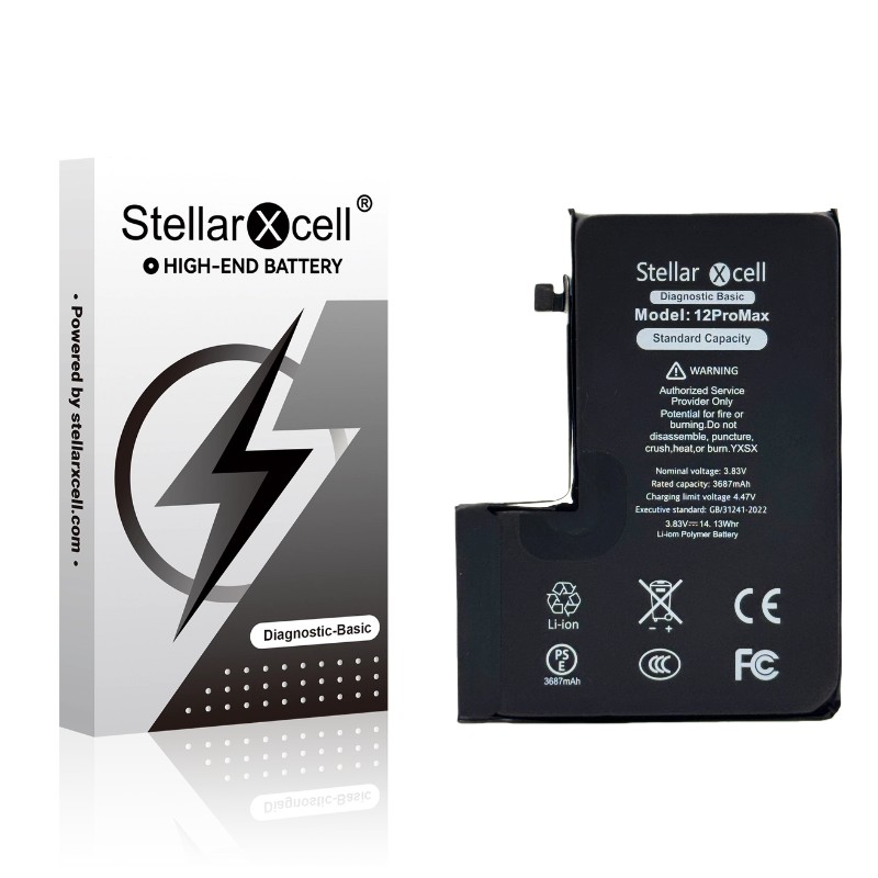 StellarXcell Diagnostic akumulators Apple iPhone 12 Pro Max, 3687 mAh (standarta ietilpība + augstas kvalitātes BMS kopija)