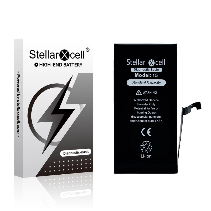 StellarXcell Diagnostic akumulators Apple iPhone 15, 3349 mAh (standarta ietilpība + augstas kvalitātes BMS kopija)