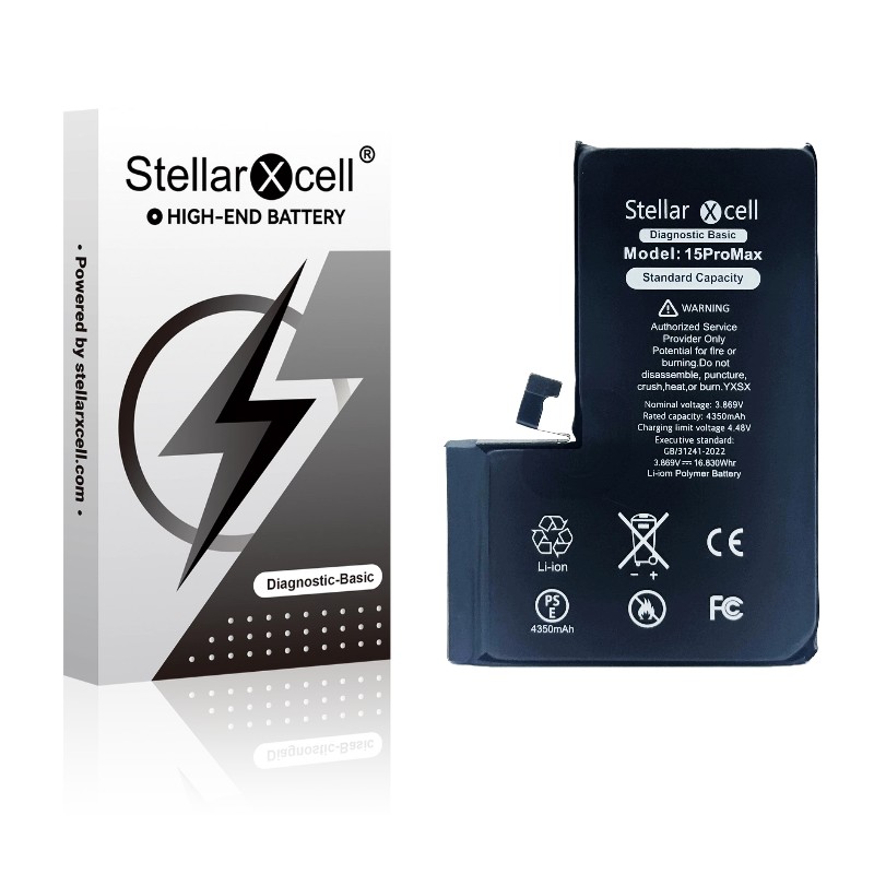 StellarXcell Diagnostic akumulators Apple iPhone 15 Pro Max, 4422 mAh (standarta ietilpība + augstas kvalitātes BMS kopija)