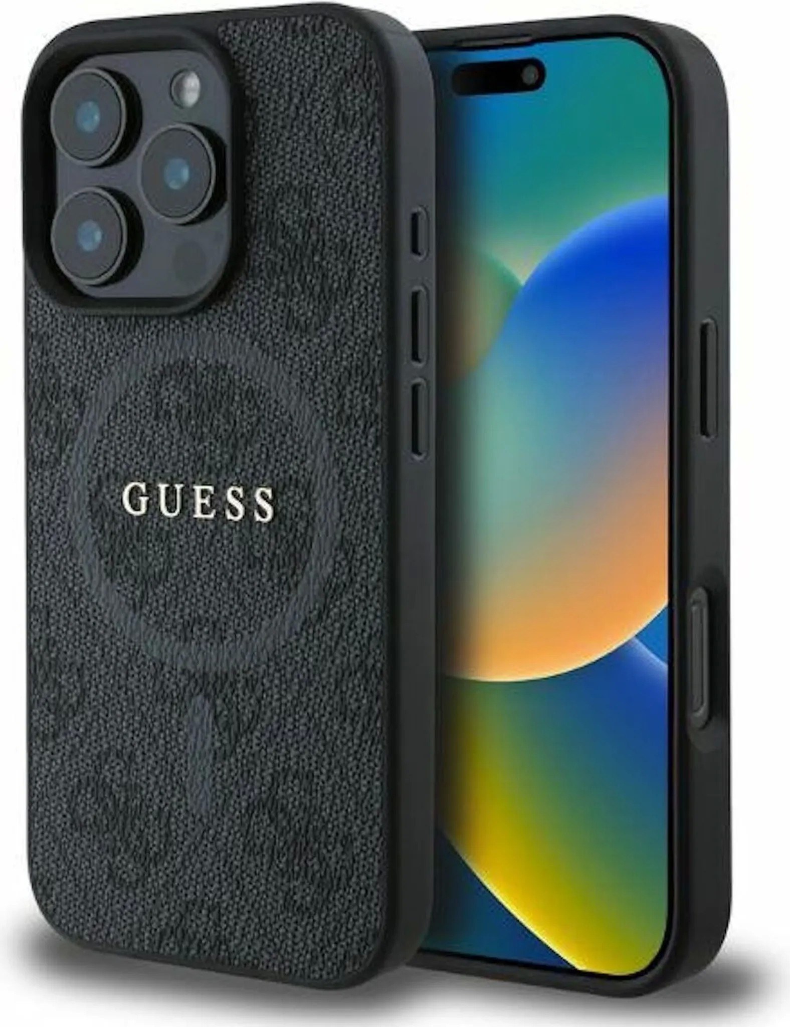 Guess 4G Gredzena klasiskā logotipa MagSafe viedtālruņa apvalks iPhone 16 Pro - melns