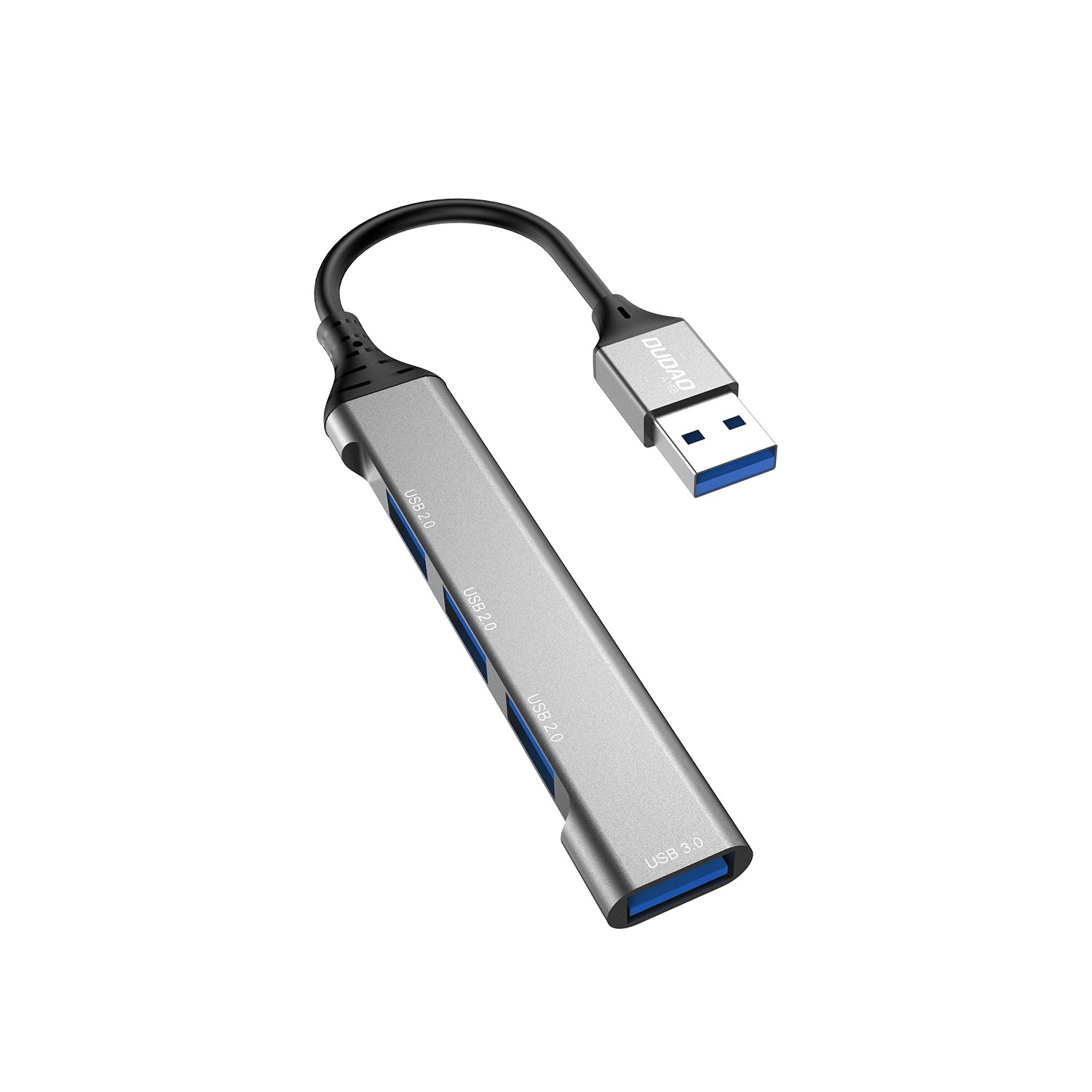 Dudao A16B 4-in-1 USB centrmezgls, USB-A–4 × USB 3.0, pelēks